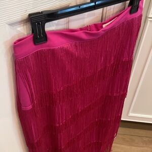 Curvy Sense Women high waist paneled pink tassel pencil skirt stretch - Sz 1X